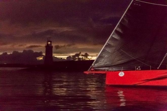 Comanche comes up to the finish line, just off the breakwater  in Plymouth - 2015 Rolex Fastnet Race ©  Rolex/ Kurt Arrigo http://www.regattanews.com